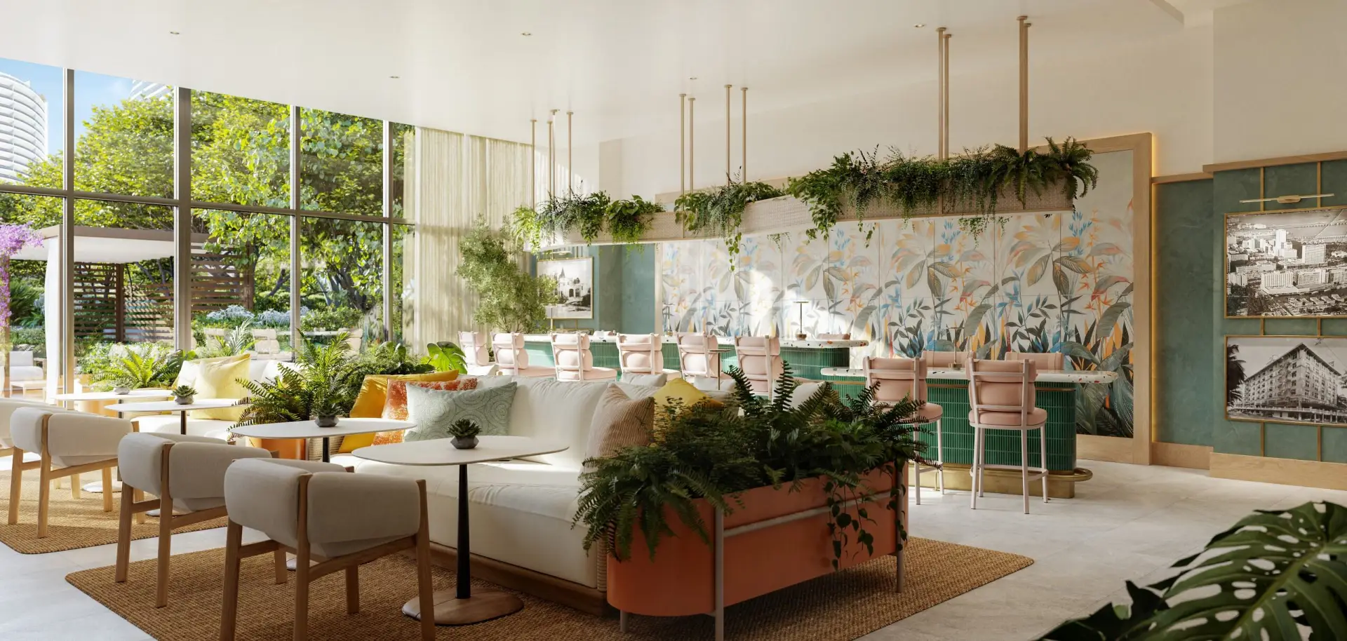 Viceroy Brickell Miami pool café with lounge seating, greenery and a bar