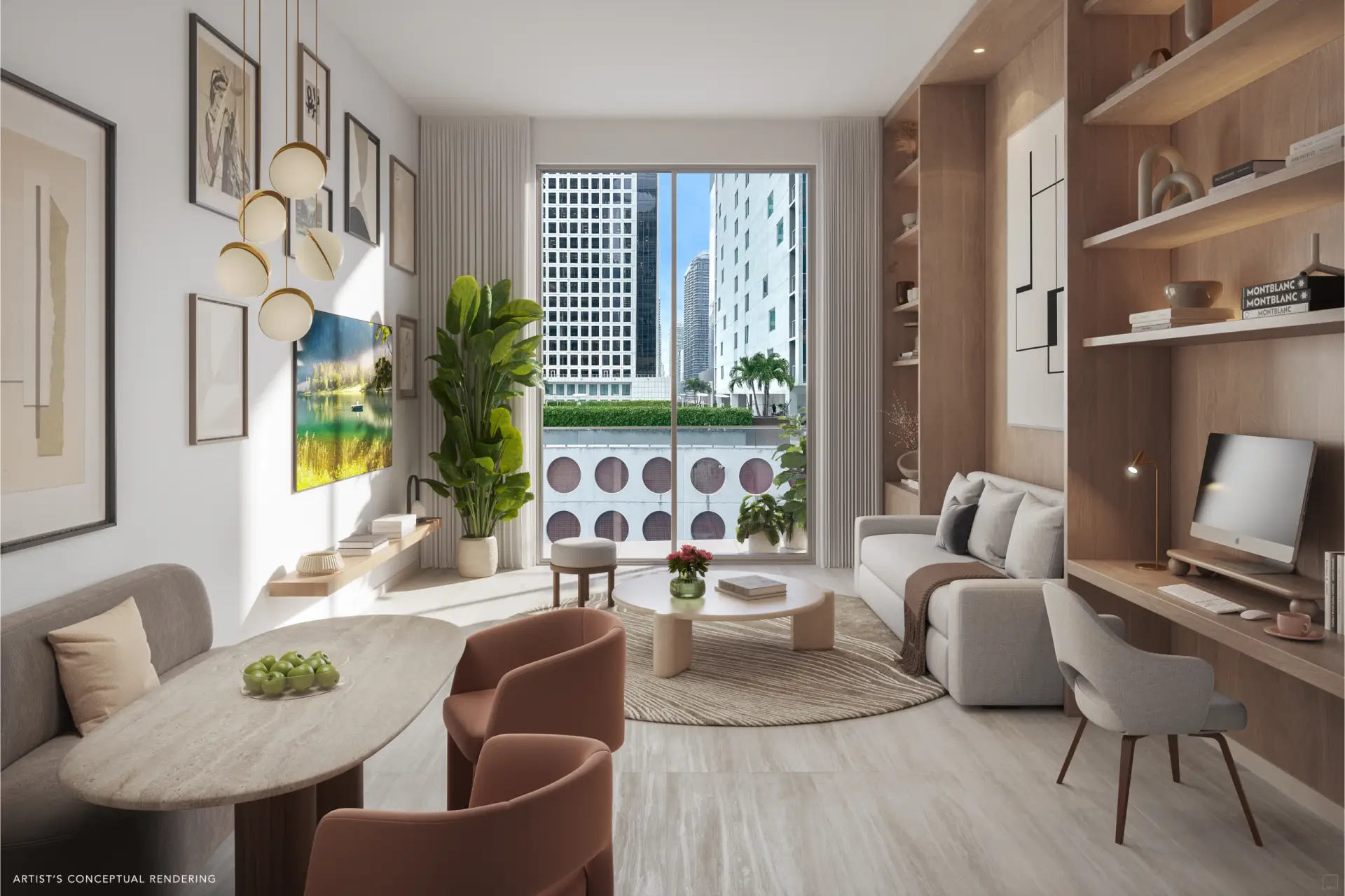 Viceroy Brickell Miami living area with sofa seating and tall windows